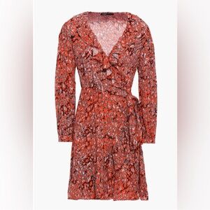 Animal Print Wrap Dress in Red by Maje